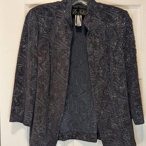 Alex Evenings- Dark Gray- Glitter Knit- Open Front Jacket- Size 10
